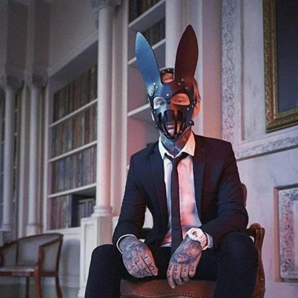 BLACK Leather Fetish Masquerade Face Mask Slave Bondage BDSM Costume Cosplay - Picture 3 of 4